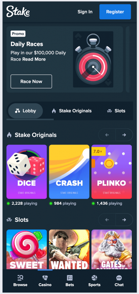 Stake.com crypto casino on mobile